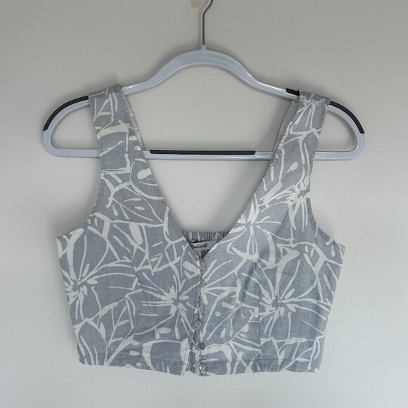 NWOT! MADEWELL linen blend gwen crop vest top in abstract flora US0 - Picture 3 of 4